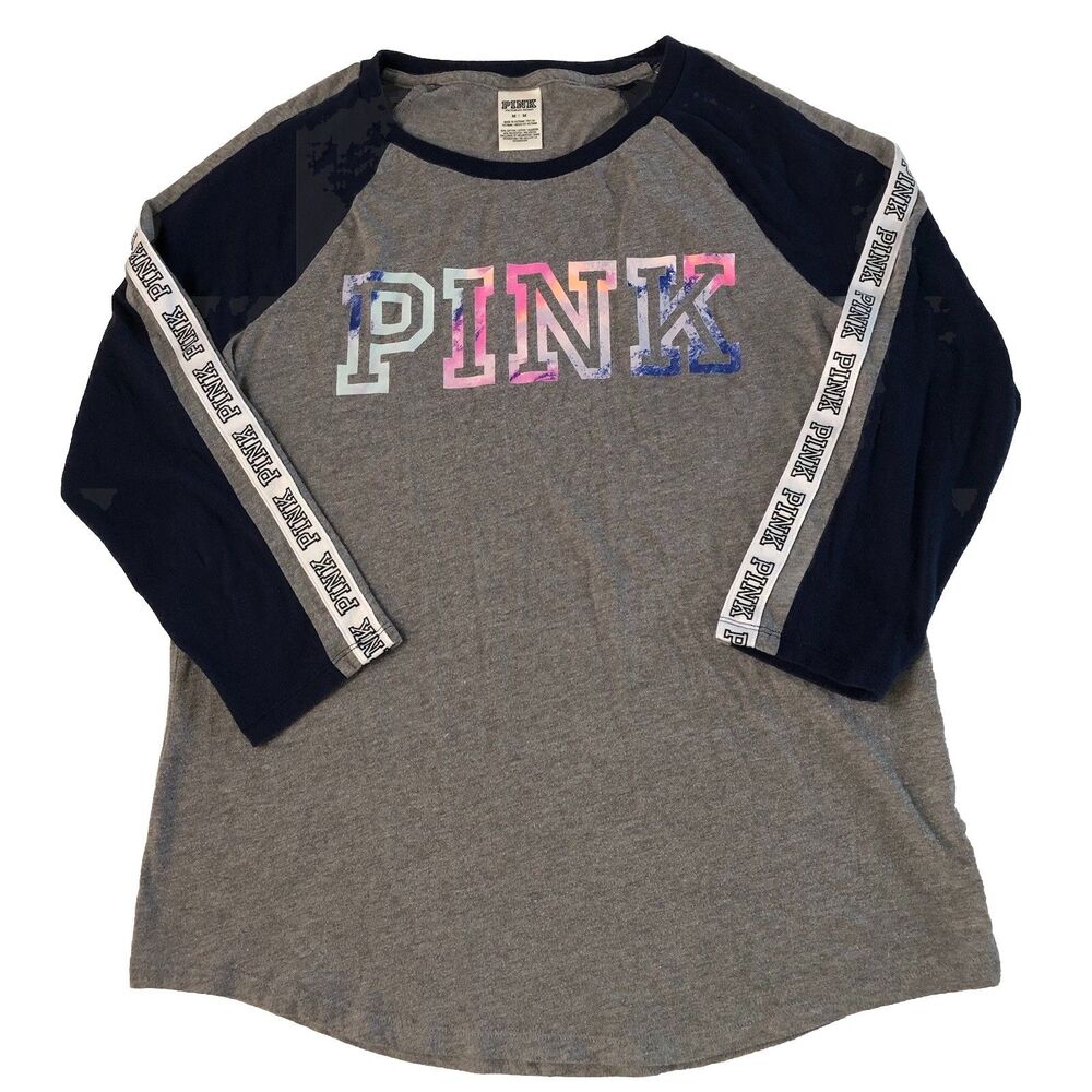 PINK Victoria’s Secret Women’s Campus Baseball 3/4 Raglan Sleeve Tee Size Medium